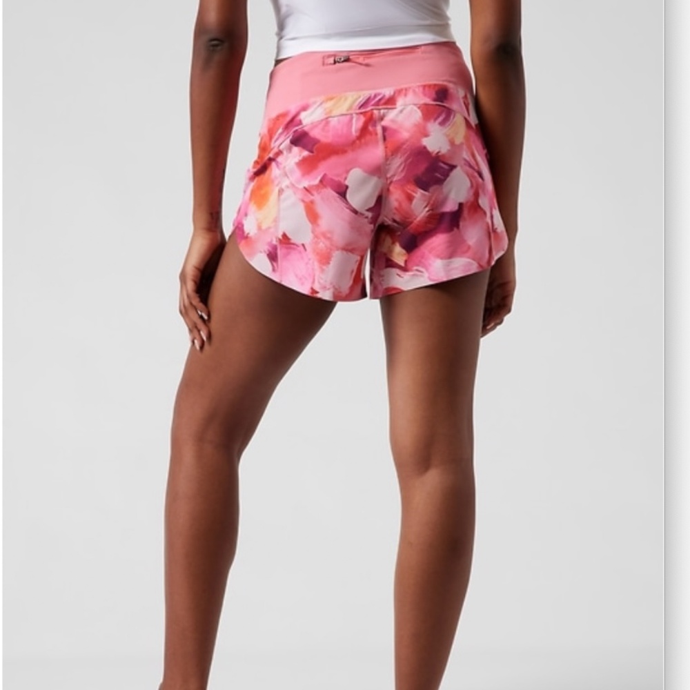 NWT Athleta Printed Multi color Pink Run With It 4.5" shorts Size Small - Picture 2 of 2